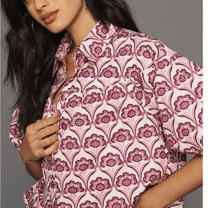 Maeve Anthropologie Pink Button Down Shirt with Notched Collar